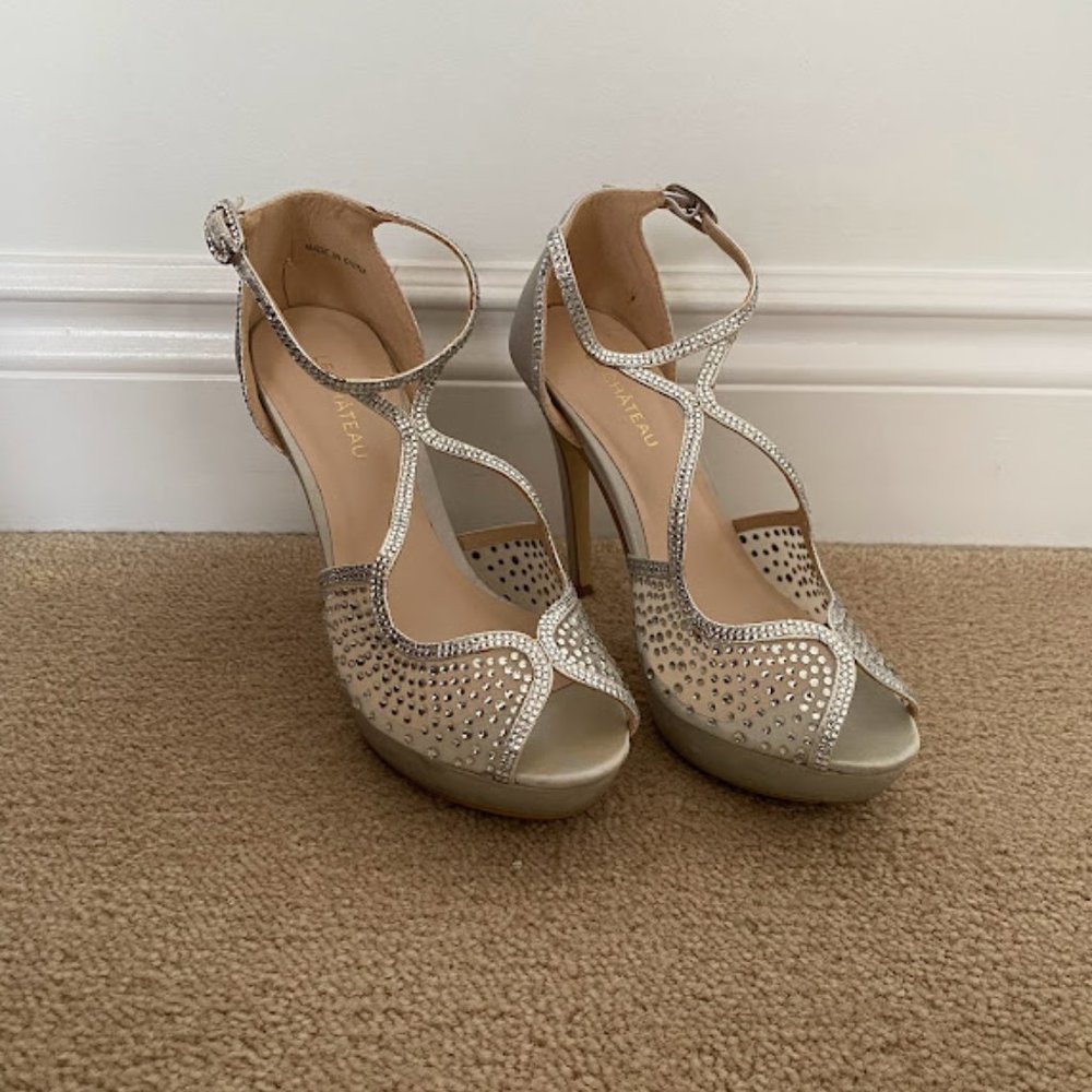 Le Chateau Silver Rhinestone Heels